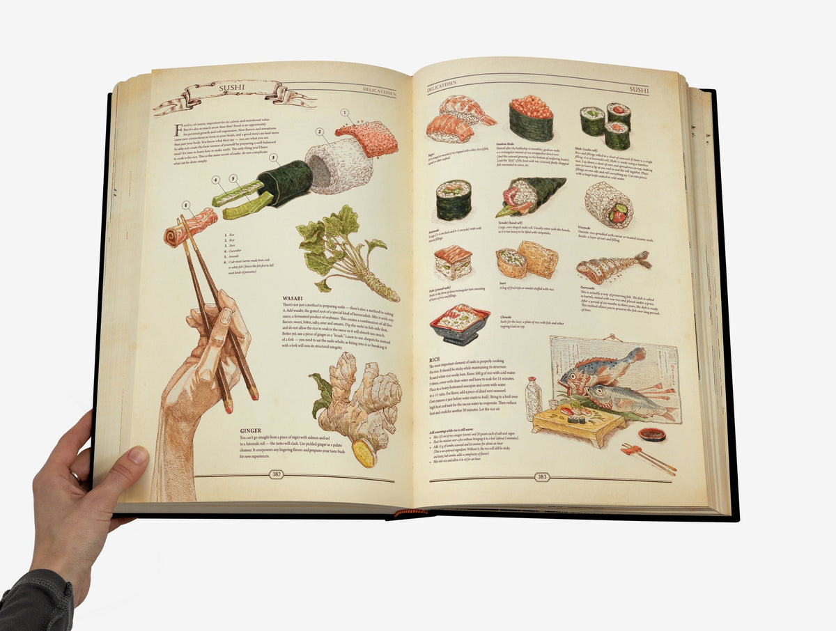 Open Hungry Minds book spread about sushi